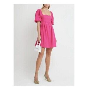 O.P.T. OPT  April Scalloped Dress Magenta Pink Mini Open Back Sz S Cotton Blend